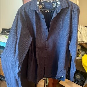 Cactus Men's Navy Button-Up Shirt with Micro Dot Pattern